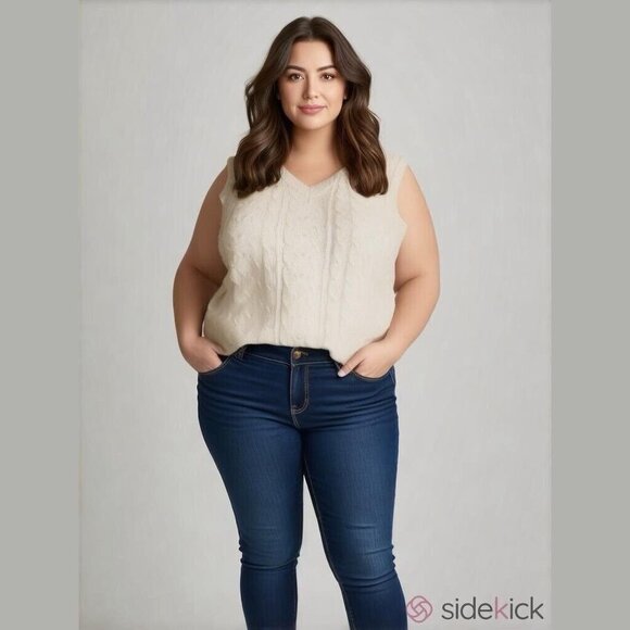 LulaRoe NADIA Cream Cable Knit V Neck Sweater Vest XL - Picture 1 of 7